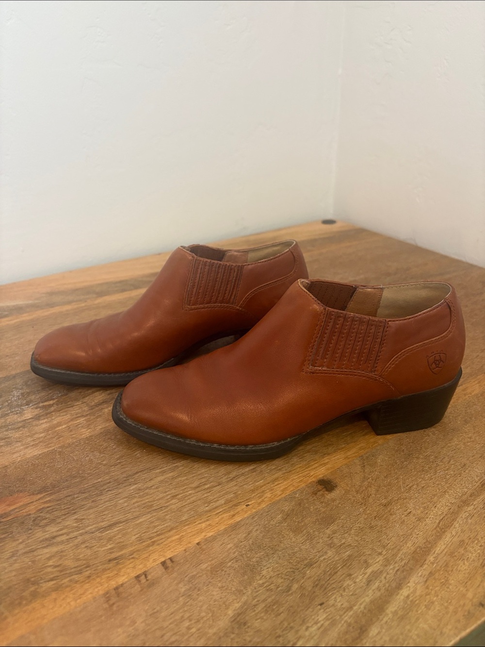 Ariat Tan Leather Low Heel Slip-On Booties